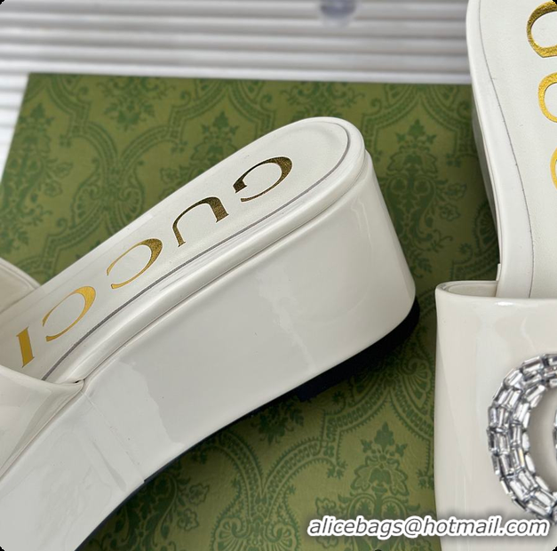 Best Grade Gucci Crystal-Embellished High Slides Full White 60701605