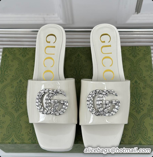 Best Grade Gucci Crystal-Embellished High Slides Full White 60701605