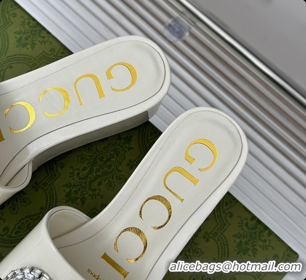 Best Grade Gucci Crystal-Embellished High Slides Full White 60701605
