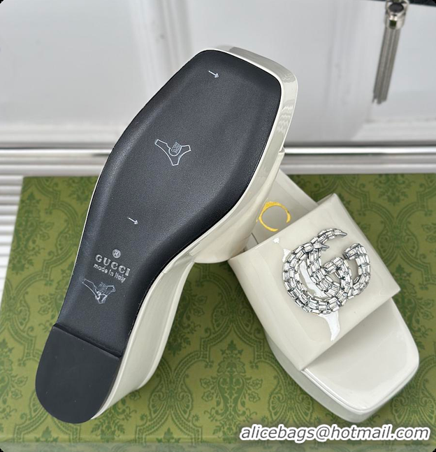 Best Grade Gucci Crystal-Embellished High Slides Full White 60701605