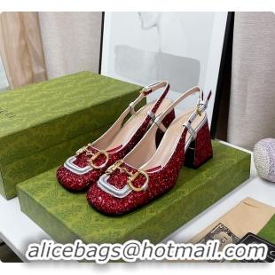 Original Cheap Gucci Lovelight Crystal High Pumps - Red 60701610