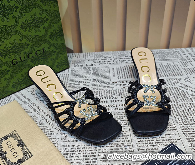 Classic Hot Gucci Sandals Crystal-Embellished Diamond Buckle in Black 60701705