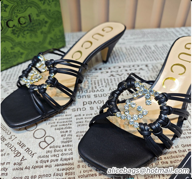 Classic Hot Gucci Sandals Crystal-Embellished Diamond Buckle in Black 60701705