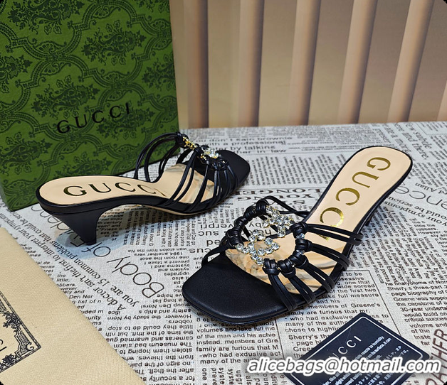 Classic Hot Gucci Sandals Crystal-Embellished Diamond Buckle in Black 60701705