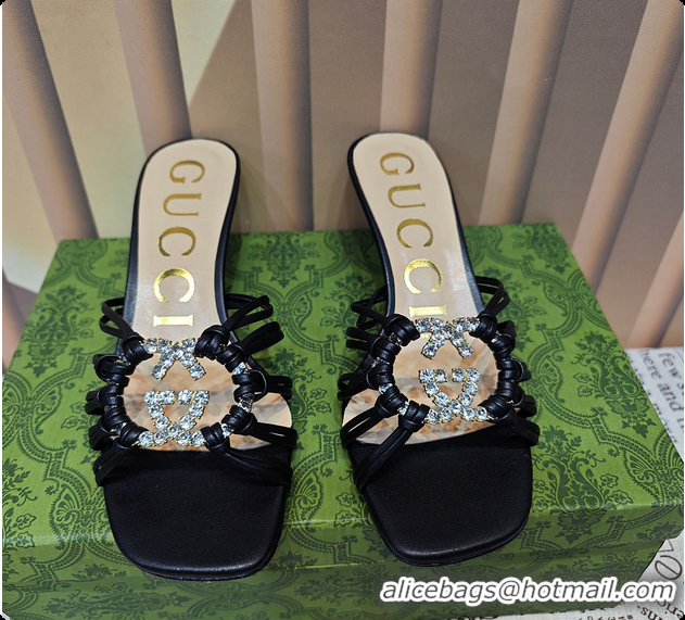 Classic Hot Gucci Sandals Crystal-Embellished Diamond Buckle in Black 60701705