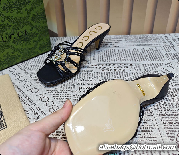 Classic Hot Gucci Sandals Crystal-Embellished Diamond Buckle in Black 60701705