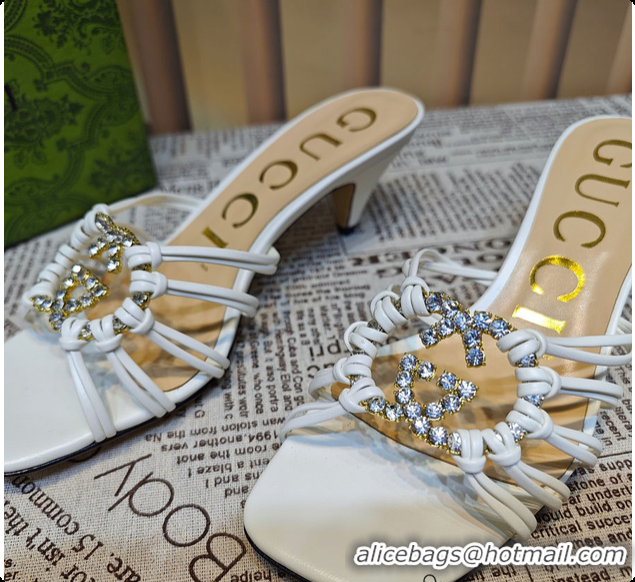 Good Product Gucci Sandals Crystal-Embellished Diamond Buckle in White 60701705