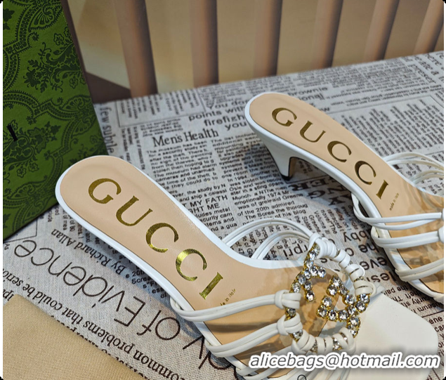 Good Product Gucci Sandals Crystal-Embellished Diamond Buckle in White 60701705