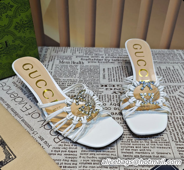 Good Product Gucci Sandals Crystal-Embellished Diamond Buckle in White 60701705