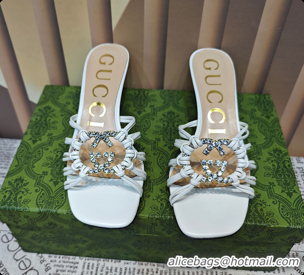 Good Product Gucci Sandals Crystal-Embellished Diamond Buckle in White 60701705