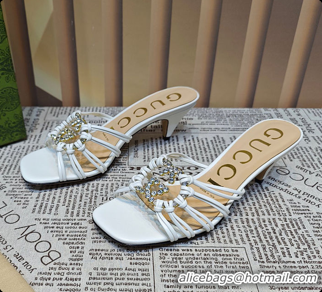 Good Product Gucci Sandals Crystal-Embellished Diamond Buckle in White 60701705