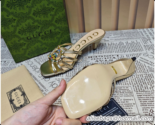 Most Popular Gucci Sandals Crystal-Embellished Diamond Buckle in Gold 60701705