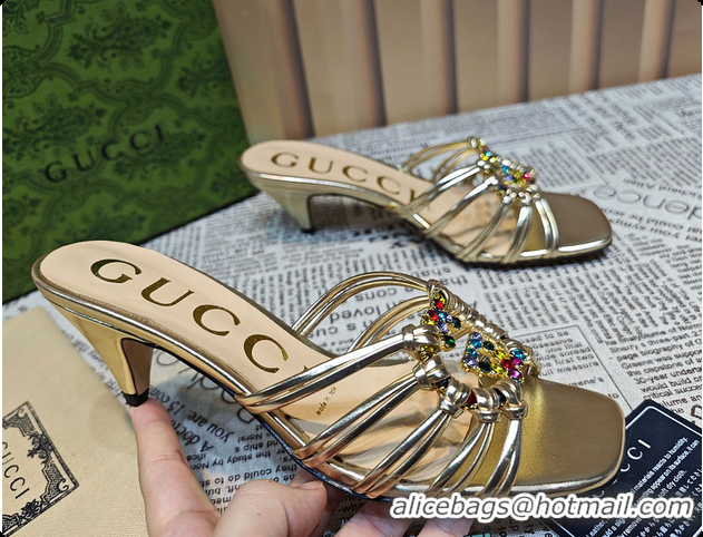 Most Popular Gucci Sandals Crystal-Embellished Diamond Buckle in Gold 60701705