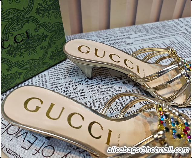 Most Popular Gucci Sandals Crystal-Embellished Diamond Buckle in Gold 60701705