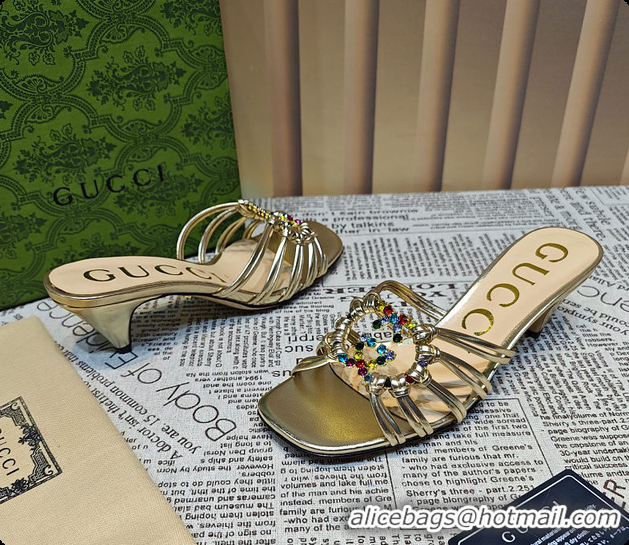 Most Popular Gucci Sandals Crystal-Embellished Diamond Buckle in Gold 60701705