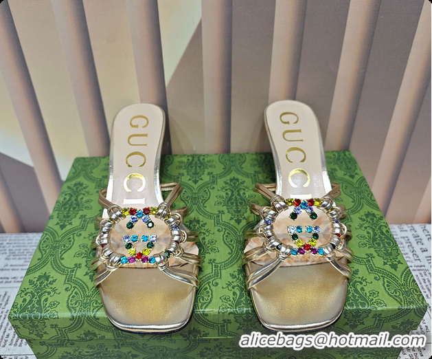 Most Popular Gucci Sandals Crystal-Embellished Diamond Buckle in Gold 60701705