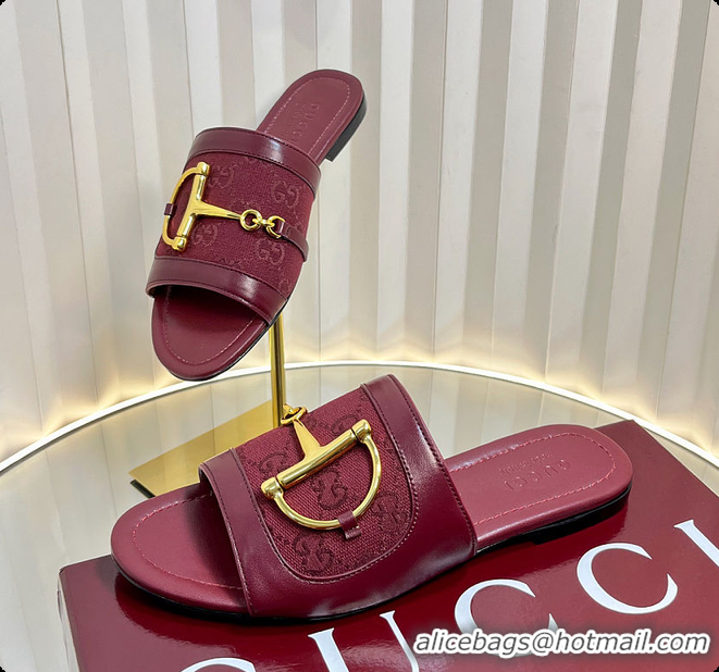 Top Design Gucci Slide Sandal with Horsebit in Red 60701706
