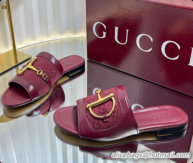 Top Design Gucci Slide Sandal with Horsebit in Red 60701706