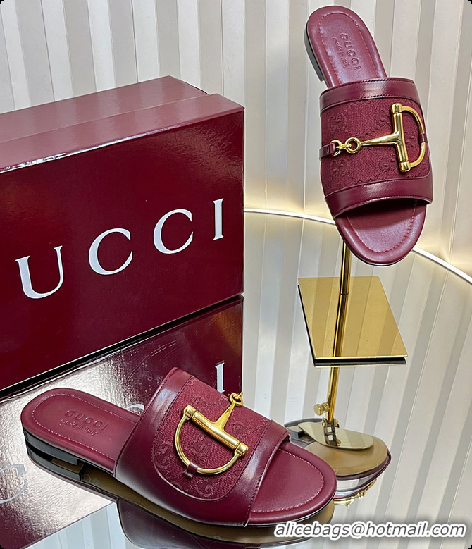 Top Design Gucci Slide Sandal with Horsebit in Red 60701706