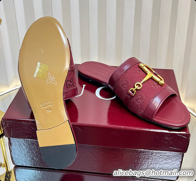 Top Design Gucci Slide Sandal with Horsebit in Red 60701706