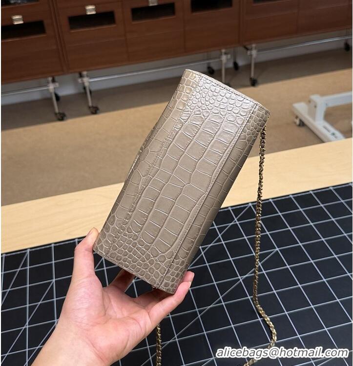 Best Product Chanel Metiers D'art Clutch With Chain Crocodile Embossed Calfskin & Gold-Tone Metal CH59903 Dark Khaki 202