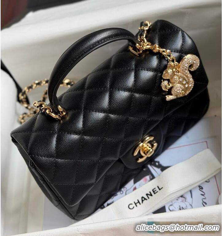 Top Grade Chanel Mini Flap Bag with Top Handle Lambskin & Gold-Tone Metal CH59906 Black 2026