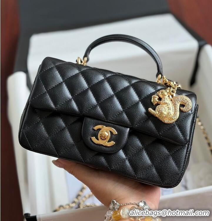 Top Grade Chanel Mini Flap Bag with Top Handle Lambskin & Gold-Tone Metal CH59906 Black 2026