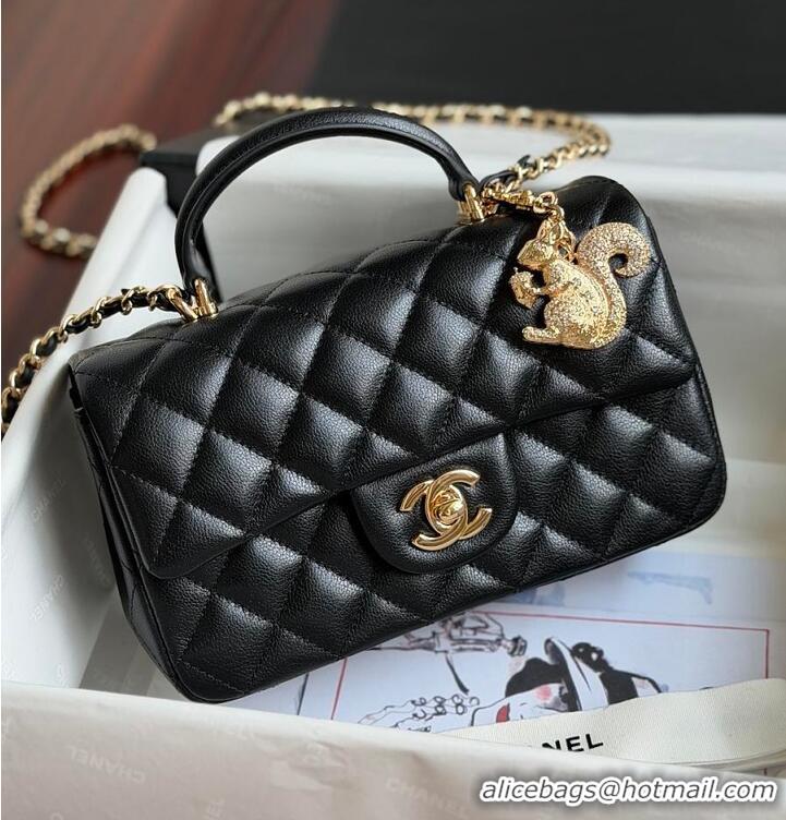 Top Grade Chanel Mini Flap Bag with Top Handle Lambskin & Gold-Tone Metal CH59906 Black 2026