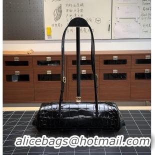Top Quality Chanel Metiers D'art  Clutch with Leather Strap Crocodile Embossed Calfskin & Gold-Tone Metal CH59910 Black 