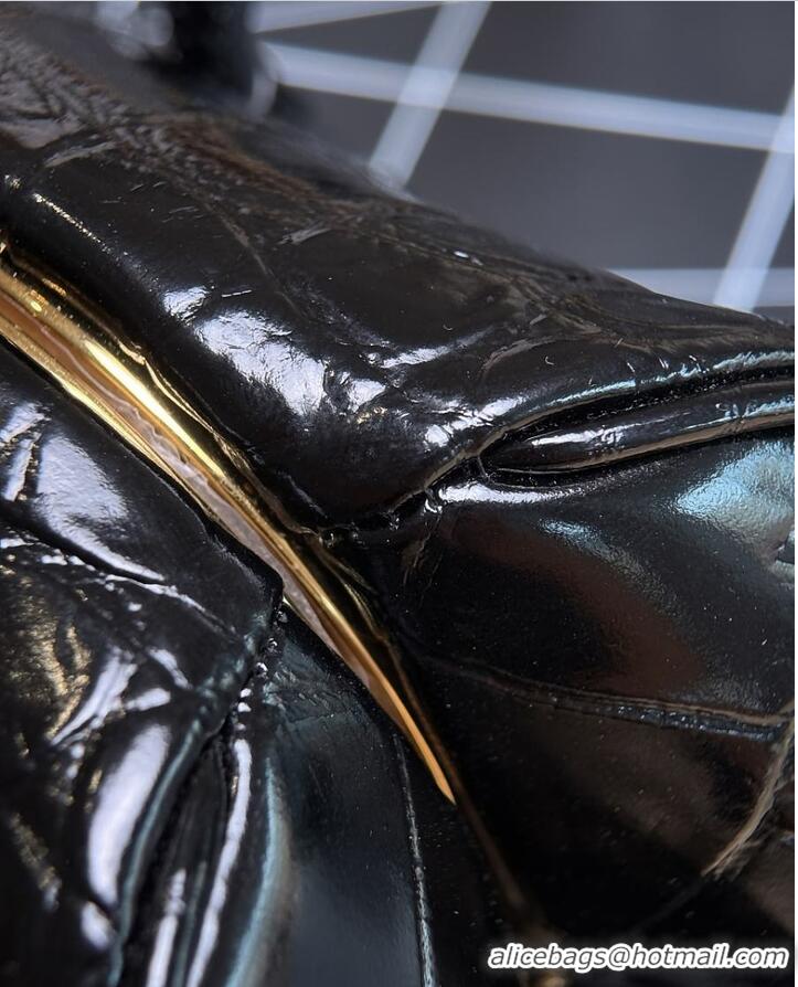 Top Quality Chanel Metiers D'art  Clutch with Leather Strap Crocodile Embossed Calfskin & Gold-Tone Metal CH59910 Black 