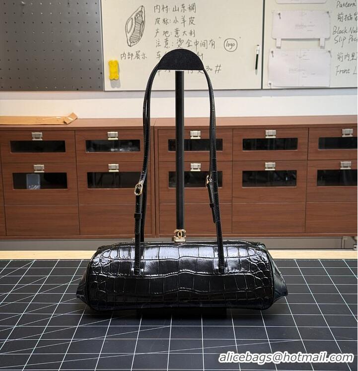 Top Quality Chanel Metiers D'art  Clutch with Leather Strap Crocodile Embossed Calfskin & Gold-Tone Metal CH59910 Black 