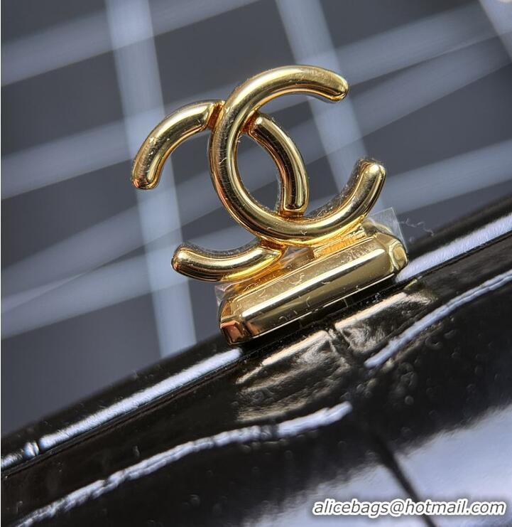 Top Quality Chanel Metiers D'art  Clutch with Leather Strap Crocodile Embossed Calfskin & Gold-Tone Metal CH59910 Black 