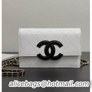 Shop Best Chanel Wallet on Chain Shiny Grained Calfskin With Lambskin & Gold-Tone Metal CH59911 White/Black Fall Winter 