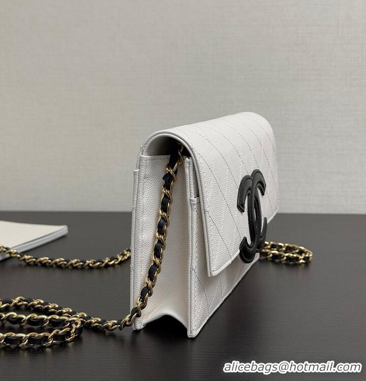 Shop Best Chanel Wallet on Chain Shiny Grained Calfskin With Lambskin & Gold-Tone Metal CH59911 White/Black Fall Winter 