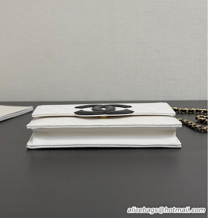 Shop Best Chanel Wallet on Chain Shiny Grained Calfskin With Lambskin & Gold-Tone Metal CH59911 White/Black Fall Winter 