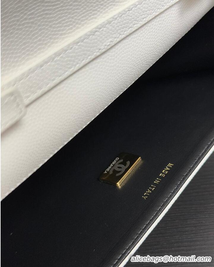 Shop Best Chanel Wallet on Chain Shiny Grained Calfskin With Lambskin & Gold-Tone Metal CH59911 White/Black Fall Winter 