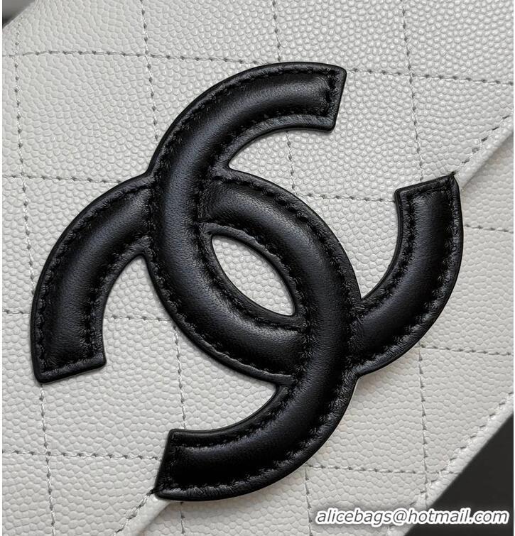 Shop Best Chanel Wallet on Chain Shiny Grained Calfskin With Lambskin & Gold-Tone Metal CH59911 White/Black Fall Winter 