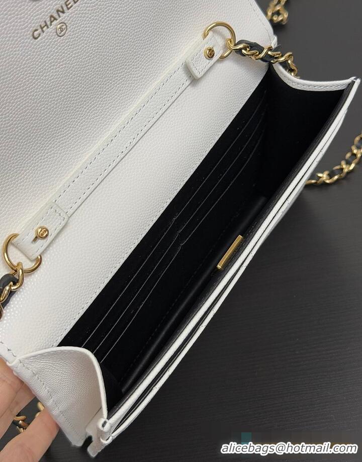 Shop Best Chanel Wallet on Chain Shiny Grained Calfskin With Lambskin & Gold-Tone Metal CH59911 White/Black Fall Winter 