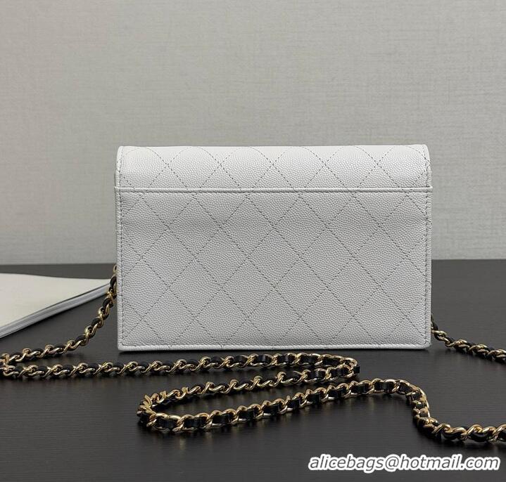 Shop Best Chanel Wallet on Chain Shiny Grained Calfskin With Lambskin & Gold-Tone Metal CH59911 White/Black Fall Winter 