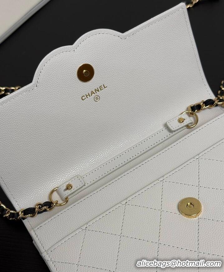 Shop Best Chanel Wallet on Chain Shiny Grained Calfskin With Lambskin & Gold-Tone Metal CH59911 White/Black Fall Winter 