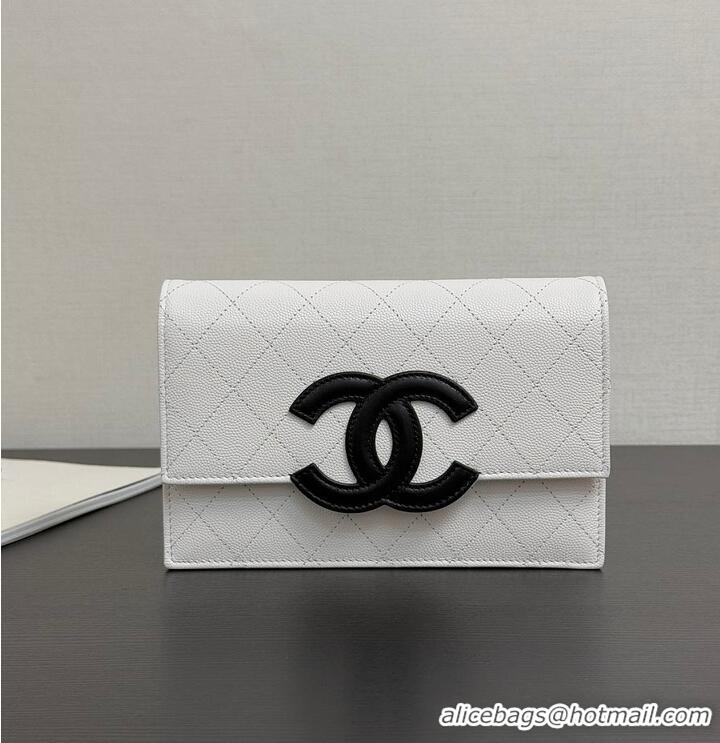 Shop Best Chanel Wallet on Chain Shiny Grained Calfskin With Lambskin & Gold-Tone Metal CH59911 White/Black Fall Winter 