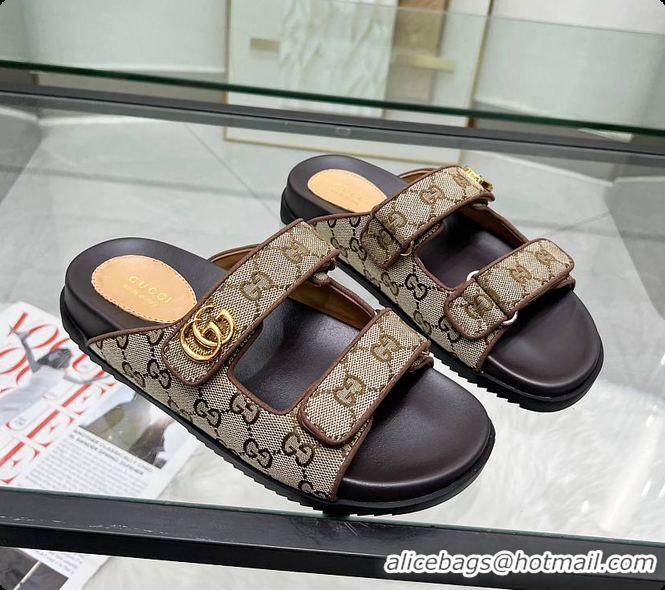 Top Design Gucci Sandal With Double G in Dark Brown 60702001
