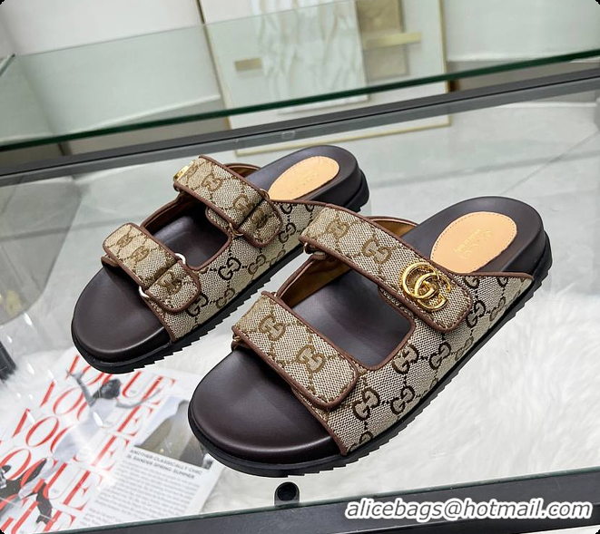 Top Design Gucci Sandal With Double G in Dark Brown 60702001