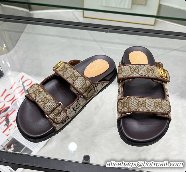 Top Design Gucci Sandal With Double G in Dark Brown 60702001