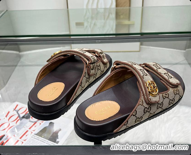 Top Design Gucci Sandal With Double G in Dark Brown 60702001