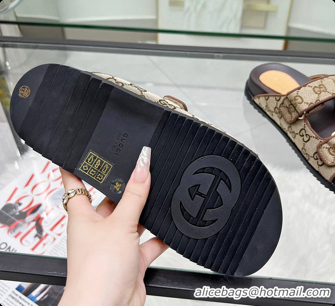Top Design Gucci Sandal With Double G in Dark Brown 60702001