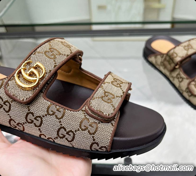 Top Design Gucci Sandal With Double G in Dark Brown 60702001