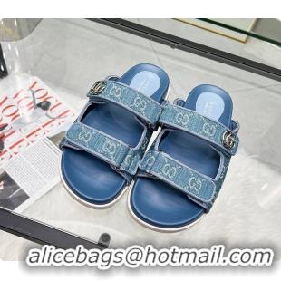 Good Product Gucci Sandal With Double G in Blue Denim 60702001