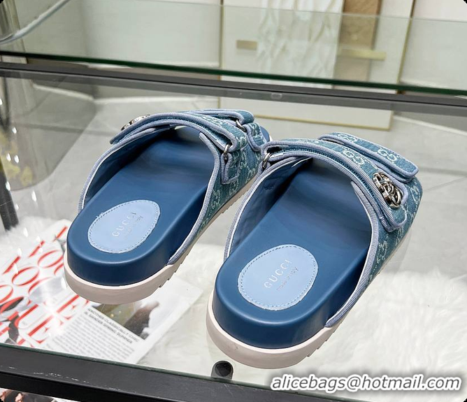 Good Product Gucci Sandal With Double G in Blue Denim 60702001