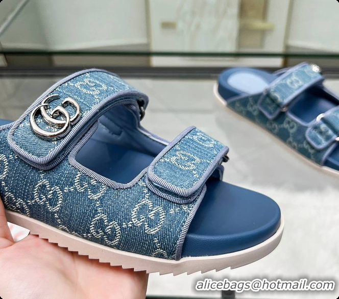 Good Product Gucci Sandal With Double G in Blue Denim 60702001